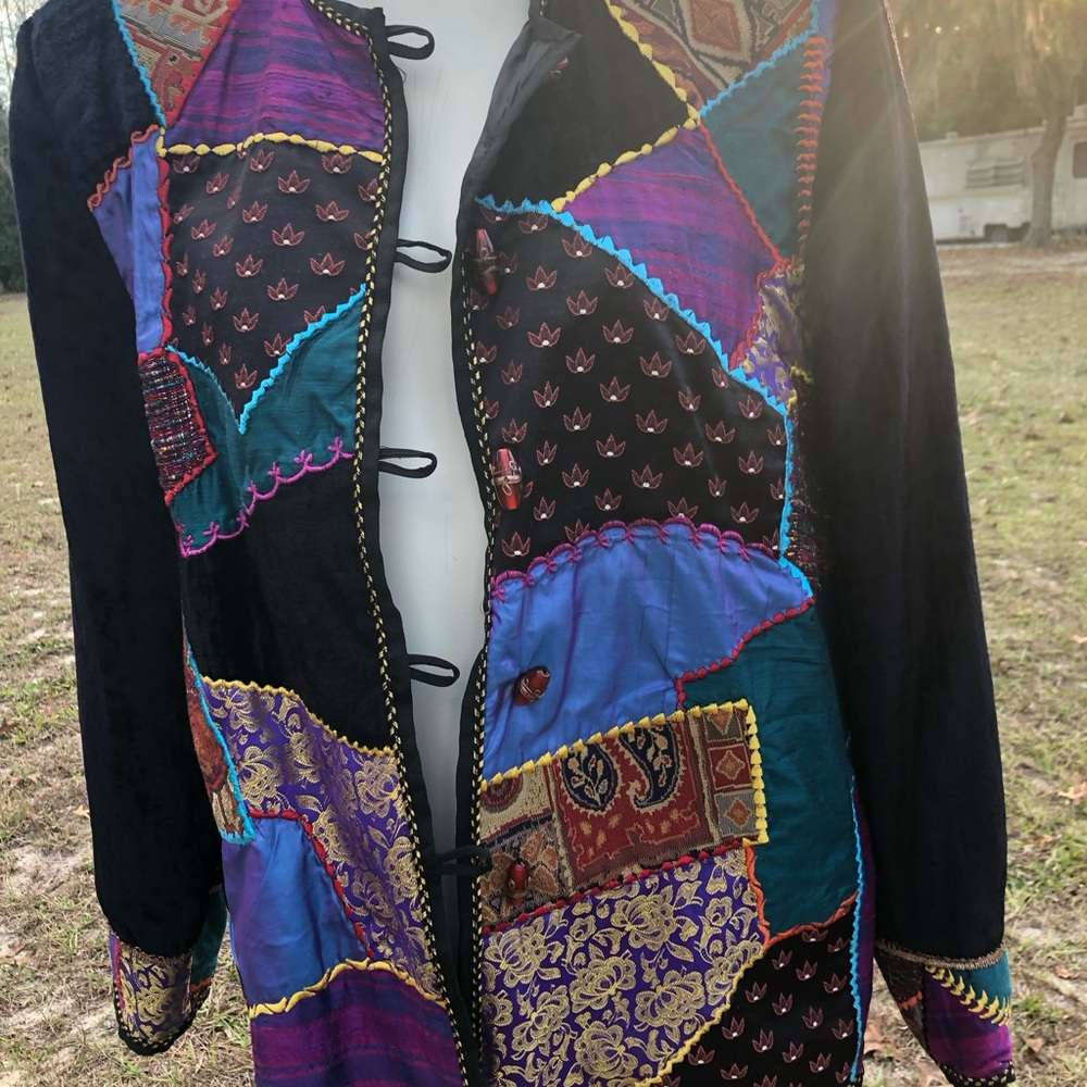 Classy Allure Patch Work Jacket Size M Button Fro… - image 4